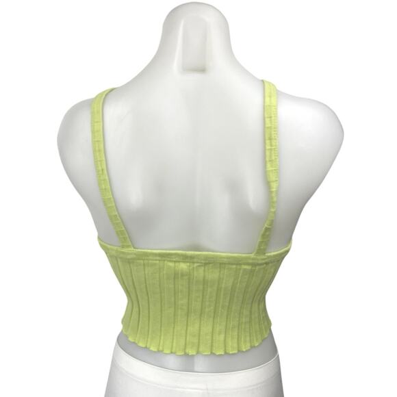 Zara Green Ribbed Knit Cross Strap Sleeveless Stretch Pullover Crop Tank Top S - Picture 2 of 4